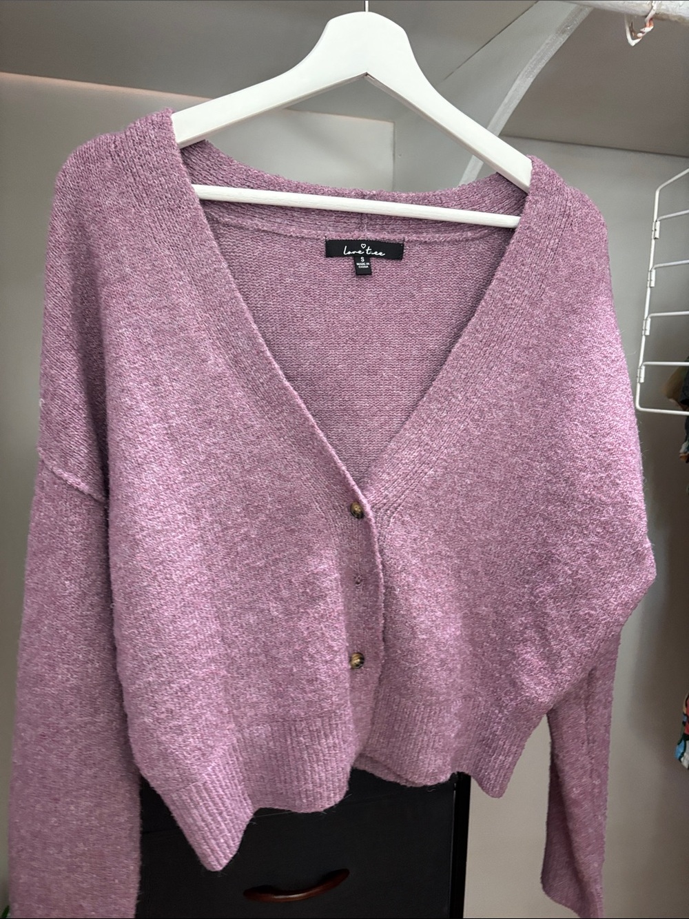 Lavender V-Neck Button Cardigan